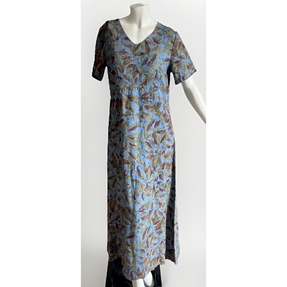 VTG Tom Tom California 100% Linen Maxi Dress S Periwinkle Floral Cottagecore USA - Picture 3 of 16